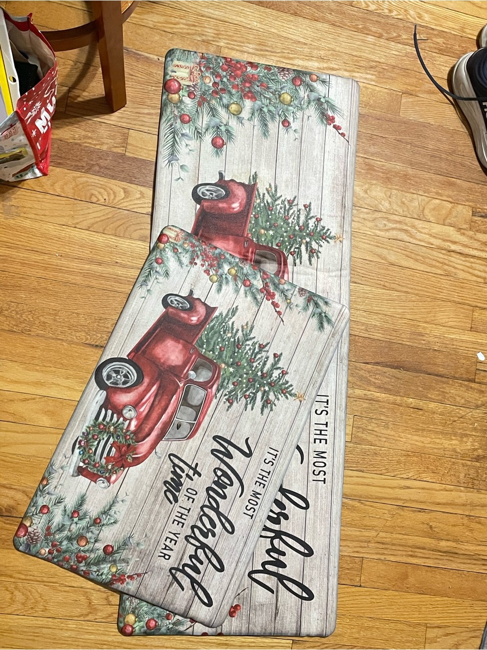 Holiday Red Truck Kitchen Runner set - Festive Home Holiday Mat